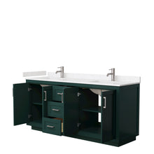 Load image into Gallery viewer, Wyndham Miranda 72 Inch Double Bathroom Vanity in Green, Light-Vein Carrara Cultured Marble Countertop, Undermount Square Sinks, Brushed Nickel Trim- Wyndham