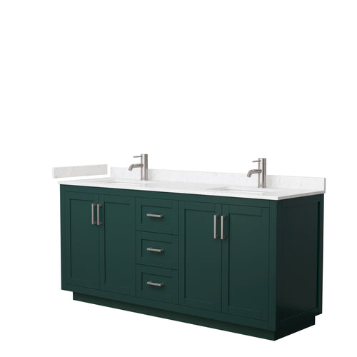 Wyndham Miranda 72 Inch Double Bathroom Vanity in Green, Light-Vein Carrara Cultured Marble Countertop, Undermount Square Sinks, Brushed Nickel Trim- Wyndham