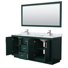 Load image into Gallery viewer, Wyndham Miranda 72 Inch Double Bathroom Vanity in Green, White Carrara Marble Countertop, Undermount Square Sinks, Brushed Nickel Trim, 70 Inch Mirror- Wyndham