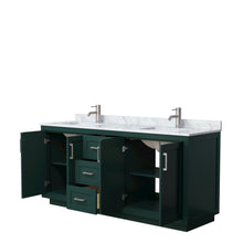 Load image into Gallery viewer, Wyndham Miranda 72 Inch Double Bathroom Vanity in Green, White Carrara Marble Countertop, Undermount Square Sinks, Brushed Nickel Trim- Wyndham