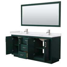 Load image into Gallery viewer, Wyndham Miranda 72 Inch Double Bathroom Vanity in Green, White Cultured Marble Countertop, Undermount Square Sinks, Brushed Nickel Trim, 70 Inch Mirror- Wyndham