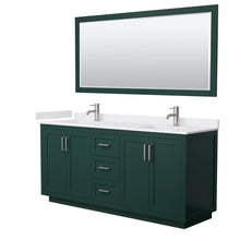 Load image into Gallery viewer, Wyndham Miranda 72 Inch Double Bathroom Vanity in Green, White Cultured Marble Countertop, Undermount Square Sinks, Brushed Nickel Trim, 70 Inch Mirror- Wyndham