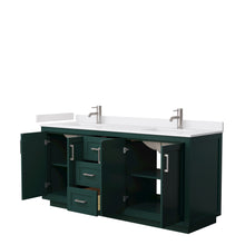 Load image into Gallery viewer, Wyndham Miranda 72 Inch Double Bathroom Vanity in Green, White Cultured Marble Countertop, Undermount Square Sinks, Brushed Nickel Trim- Wyndham