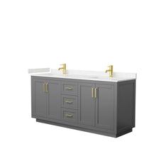 Load image into Gallery viewer, Wyndham Miranda 72 Inch Double Bathroom Vanity in Dark Gray, Light-Vein Carrara Cultured Marble Countertop, Undermount Square Sinks, Brushed Gold Trim- Wyndham
