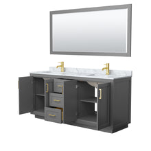 Load image into Gallery viewer, Wyndham Miranda 72 Inch Double Bathroom Vanity in Dark Gray, White Carrara Marble Countertop, Undermount Square Sinks, Brushed Gold Trim, 70 Inch Mirror- Wyndham