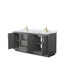 Load image into Gallery viewer, Wyndham Miranda 72 Inch Double Bathroom Vanity in Dark Gray, White Carrara Marble Countertop, Undermount Square Sinks, Brushed Gold Trim- Wyndham