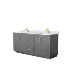 Load image into Gallery viewer, Wyndham Miranda 72 Inch Double Bathroom Vanity in Dark Gray, White Carrara Marble Countertop, Undermount Square Sinks, Brushed Gold Trim- Wyndham