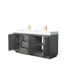Load image into Gallery viewer, Wyndham Miranda 72 Inch Double Bathroom Vanity in Dark Gray, 4 Inch Thick Matte White Solid Surface Countertop, Integrated Sinks, Brushed Gold Trim- Wyndham