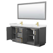 Load image into Gallery viewer, Wyndham Miranda 72 Inch Double Bathroom Vanity in Dark Gray, White Cultured Marble Countertop, Undermount Square Sinks, Brushed Gold Trim, 70 Inch Mirror- Wyndham