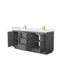 Load image into Gallery viewer, Wyndham Miranda 72 Inch Double Bathroom Vanity in Dark Gray, White Cultured Marble Countertop, Undermount Square Sinks, Brushed Gold Trim- Wyndham