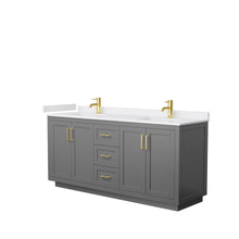 Load image into Gallery viewer, Wyndham Miranda 72 Inch Double Bathroom Vanity in Dark Gray, White Cultured Marble Countertop, Undermount Square Sinks, Brushed Gold Trim- Wyndham
