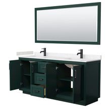 Load image into Gallery viewer, Wyndham Miranda 72 Inch Double Bathroom Vanity in Green, Light-Vein Carrara Cultured Marble Countertop, Undermount Square Sinks, Matte Black Trim, 70 Inch Mirror- Wyndham