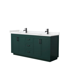 Load image into Gallery viewer, Wyndham Miranda 72 Inch Double Bathroom Vanity in Green, Light-Vein Carrara Cultured Marble Countertop, Undermount Square Sinks, Matte Black Trim- Wyndham