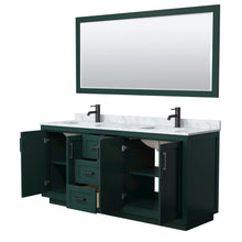 Load image into Gallery viewer, Wyndham Miranda 72 Inch Double Bathroom Vanity in Green, White Carrara Marble Countertop, Undermount Square Sinks, Matte Black Trim, 70 Inch Mirror- Wyndham