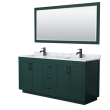 Load image into Gallery viewer, Wyndham Miranda 72 Inch Double Bathroom Vanity in Green, White Carrara Marble Countertop, Undermount Square Sinks, Matte Black Trim, 70 Inch Mirror- Wyndham