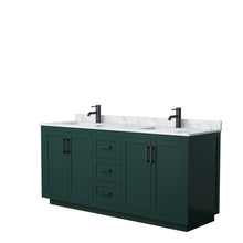 Load image into Gallery viewer, Wyndham Miranda 72 Inch Double Bathroom Vanity in Green, White Carrara Marble Countertop, Undermount Square Sinks, Matte Black Trim- Wyndham