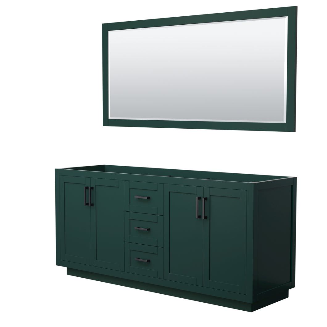 Wyndham Miranda 72 Inch Double Bathroom Vanity in Green, No Countertop, No Sink, Matte Black Trim, 70 Inch Mirror- Wyndham