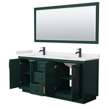 Load image into Gallery viewer, Wyndham Miranda 72 Inch Double Bathroom Vanity in Green, White Cultured Marble Countertop, Undermount Square Sinks, Matte Black Trim, 70 Inch Mirror- Wyndham