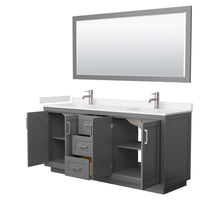 Load image into Gallery viewer, Wyndham Miranda 72 Inch Double Bathroom Vanity in Dark Gray, Light-Vein Carrara Cultured Marble Countertop, Undermount Square Sinks, Brushed Nickel Trim, 70 Inch Mirror- Wyndham
