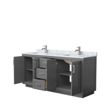 Load image into Gallery viewer, Wyndham Miranda 72 Inch Double Bathroom Vanity in Dark Gray, White Carrara Marble Countertop, Undermount Square Sinks, Brushed Nickel Trim- Wyndham