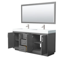 Load image into Gallery viewer, Wyndham Miranda 72 Inch Double Bathroom Vanity in Dark Gray, 4 Inch Thick Matte White Solid Surface Countertop, Integrated Sinks, Brushed Nickel Trim, 70 Inch Mirror- Wyndham