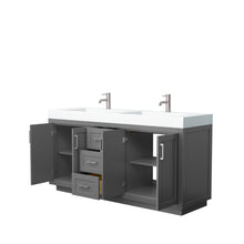 Load image into Gallery viewer, Wyndham Miranda 72 Inch Double Bathroom Vanity in Dark Gray, 4 Inch Thick Matte White Solid Surface Countertop, Integrated Sinks, Brushed Nickel Trim- Wyndham