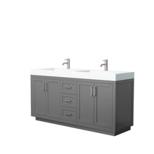 Load image into Gallery viewer, Wyndham Miranda 72 Inch Double Bathroom Vanity in Dark Gray, 4 Inch Thick Matte White Solid Surface Countertop, Integrated Sinks, Brushed Nickel Trim- Wyndham