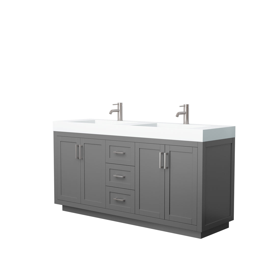 Wyndham Miranda 72 Inch Double Bathroom Vanity in Dark Gray, 4 Inch Thick Matte White Solid Surface Countertop, Integrated Sinks, Brushed Nickel Trim- Wyndham