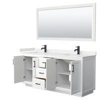 Load image into Gallery viewer, Wyndham Miranda 72 Inch Double Bathroom Vanity in White, Light-Vein Carrara Cultured Marble Countertop, Undermount Square Sinks, Matte Black Trim, 70 Inch Mirror- Wyndham