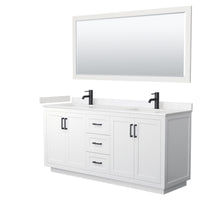 Load image into Gallery viewer, Wyndham Miranda 72 Inch Double Bathroom Vanity in White, Light-Vein Carrara Cultured Marble Countertop, Undermount Square Sinks, Matte Black Trim, 70 Inch Mirror- Wyndham