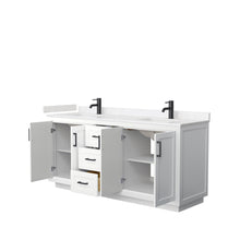 Load image into Gallery viewer, Wyndham Miranda 72 Inch Double Bathroom Vanity in White, Light-Vein Carrara Cultured Marble Countertop, Undermount Square Sinks, Matte Black Trim- Wyndham