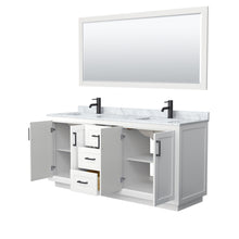 Load image into Gallery viewer, Wyndham Miranda 72 Inch Double Bathroom Vanity in White, White Carrara Marble Countertop, Undermount Square Sinks, Matte Black Trim, 70 Inch Mirror- Wyndham