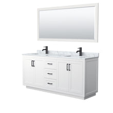Load image into Gallery viewer, Wyndham Miranda 72 Inch Double Bathroom Vanity in White, White Carrara Marble Countertop, Undermount Square Sinks, Matte Black Trim, 70 Inch Mirror- Wyndham