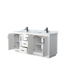 Load image into Gallery viewer, Wyndham Miranda 72 Inch Double Bathroom Vanity in White, White Carrara Marble Countertop, Undermount Square Sinks, Matte Black Trim- Wyndham