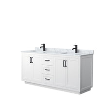 Load image into Gallery viewer, Wyndham Miranda 72 Inch Double Bathroom Vanity in White, White Carrara Marble Countertop, Undermount Square Sinks, Matte Black Trim- Wyndham