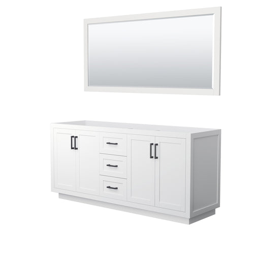 Wyndham Miranda 72 Inch Double Bathroom Vanity in White, No Countertop, No Sink, Matte Black Trim, 70 Inch Mirror- Wyndham