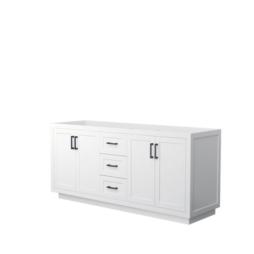 Wyndham Miranda 72 Inch Double Bathroom Vanity in White, No Countertop, No Sink, Matte Black Trim- Wyndham