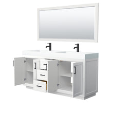 Load image into Gallery viewer, Wyndham Miranda 72 Inch Double Bathroom Vanity in White, 4 Inch Thick Matte White Solid Surface Countertop, Integrated Sinks, Matte Black Trim, 70 Inch Mirror- Wyndham
