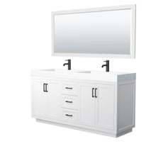 Load image into Gallery viewer, Wyndham Miranda 72 Inch Double Bathroom Vanity in White, 4 Inch Thick Matte White Solid Surface Countertop, Integrated Sinks, Matte Black Trim, 70 Inch Mirror- Wyndham