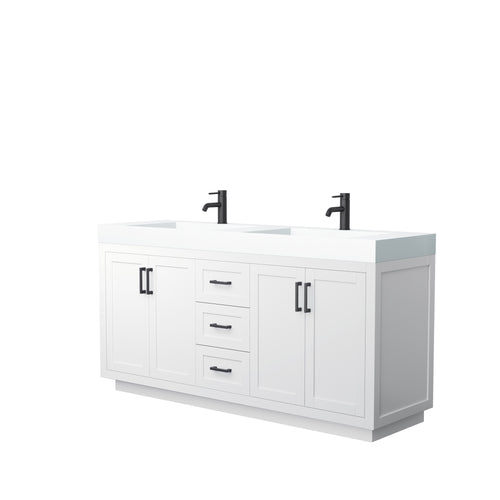 Wyndham Miranda 72 Inch Double Bathroom Vanity in White, 4 Inch Thick Matte White Solid Surface Countertop, Integrated Sinks, Matte Black Trim- Wyndham
