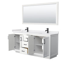 Load image into Gallery viewer, Wyndham Miranda 72 Inch Double Bathroom Vanity in White, White Cultured Marble Countertop, Undermount Square Sinks, Matte Black Trim, 70 Inch Mirror- Wyndham