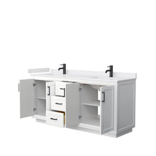 Load image into Gallery viewer, Wyndham Miranda 72 Inch Double Bathroom Vanity in White, White Cultured Marble Countertop, Undermount Square Sinks, Matte Black Trim- Wyndham
