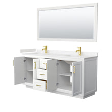 Load image into Gallery viewer, Wyndham Miranda 72 Inch Double Bathroom Vanity in White, Light-Vein Carrara Cultured Marble Countertop, Undermount Square Sinks, Brushed Gold Trim, 70 Inch Mirror- Wyndham