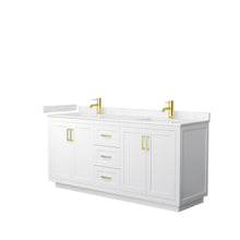 Load image into Gallery viewer, Wyndham Miranda 72 Inch Double Bathroom Vanity in White, Light-Vein Carrara Cultured Marble Countertop, Undermount Square Sinks, Brushed Gold Trim- Wyndham