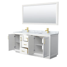 Load image into Gallery viewer, Wyndham Miranda 72 Inch Double Bathroom Vanity in White, White Carrara Marble Countertop, Undermount Square Sinks, Brushed Gold Trim, 70 Inch Mirror- Wyndham
