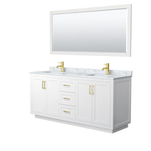 Load image into Gallery viewer, Wyndham Miranda 72 Inch Double Bathroom Vanity in White, White Carrara Marble Countertop, Undermount Square Sinks, Brushed Gold Trim, 70 Inch Mirror- Wyndham