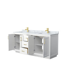 Load image into Gallery viewer, Wyndham Miranda 72 Inch Double Bathroom Vanity in White, White Carrara Marble Countertop, Undermount Square Sinks, Brushed Gold Trim- Wyndham