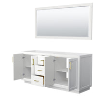 Load image into Gallery viewer, Wyndham Miranda 72 Inch Double Bathroom Vanity in White, No Countertop, No Sink, Brushed Gold Trim, 70 Inch Mirror- Wyndham