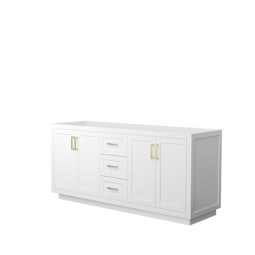 Wyndham Miranda 72 Inch Double Bathroom Vanity in White, No Countertop, No Sink, Brushed Gold Trim- Wyndham