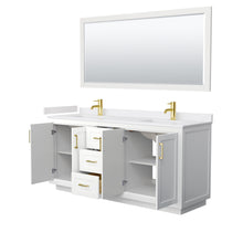 Load image into Gallery viewer, Wyndham Miranda 72 Inch Double Bathroom Vanity in White, White Cultured Marble Countertop, Undermount Square Sinks, Brushed Gold Trim, 70 Inch Mirror- Wyndham
